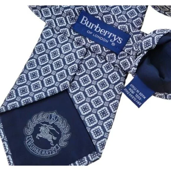 BURBERRYS OF LONDON Blue Geometric Logo Silk Tie ITALY 58/ 3.6 EC